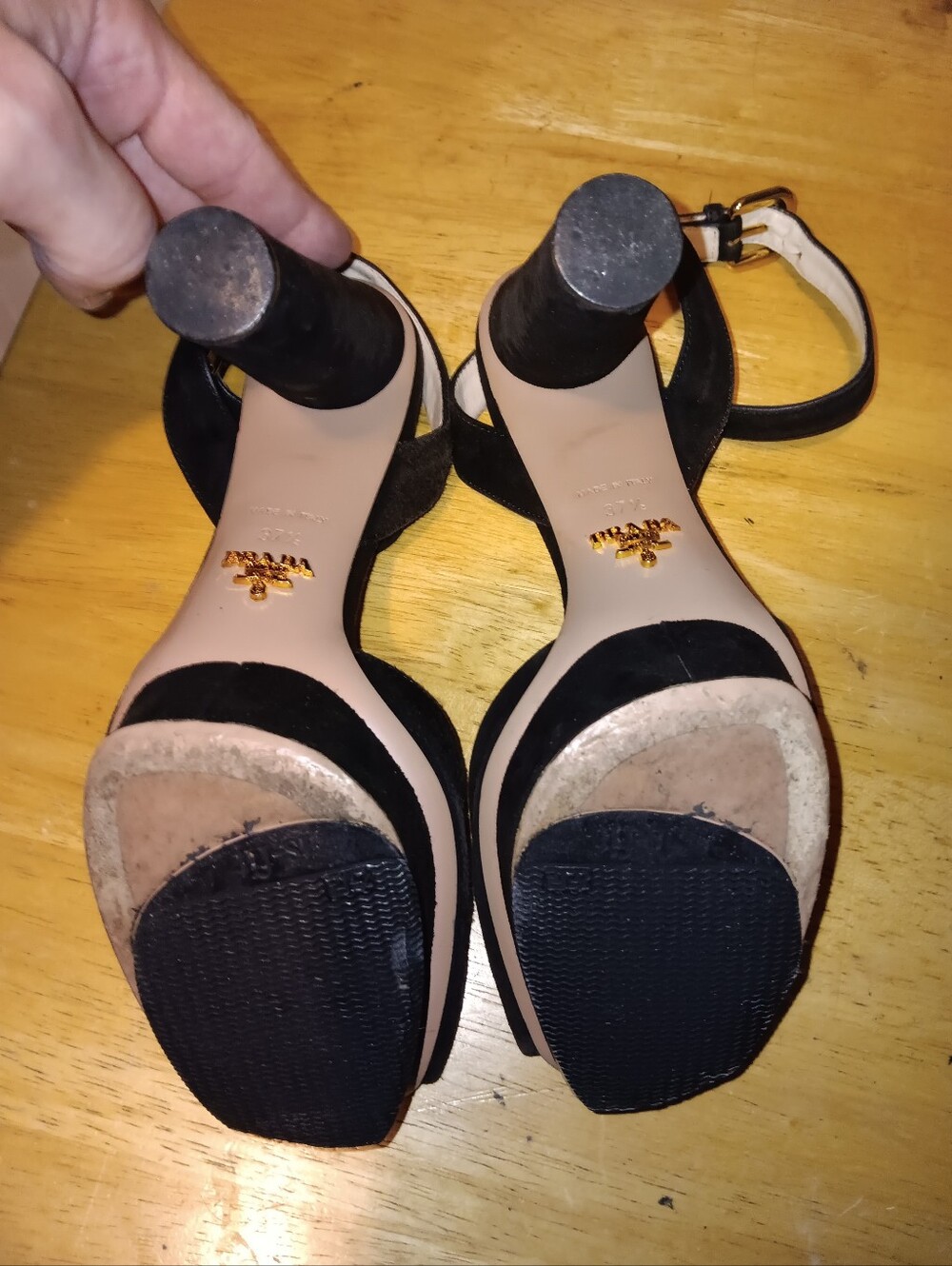 Prada Black Suede Open Toe Heeled Sandals Size 37 1/2 - Picture 5 of 5